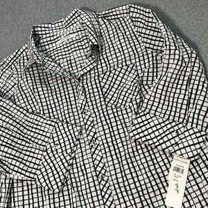 Foxcroft Hampton Button Top Womens Size 20 Black White Plaid Mature Casual